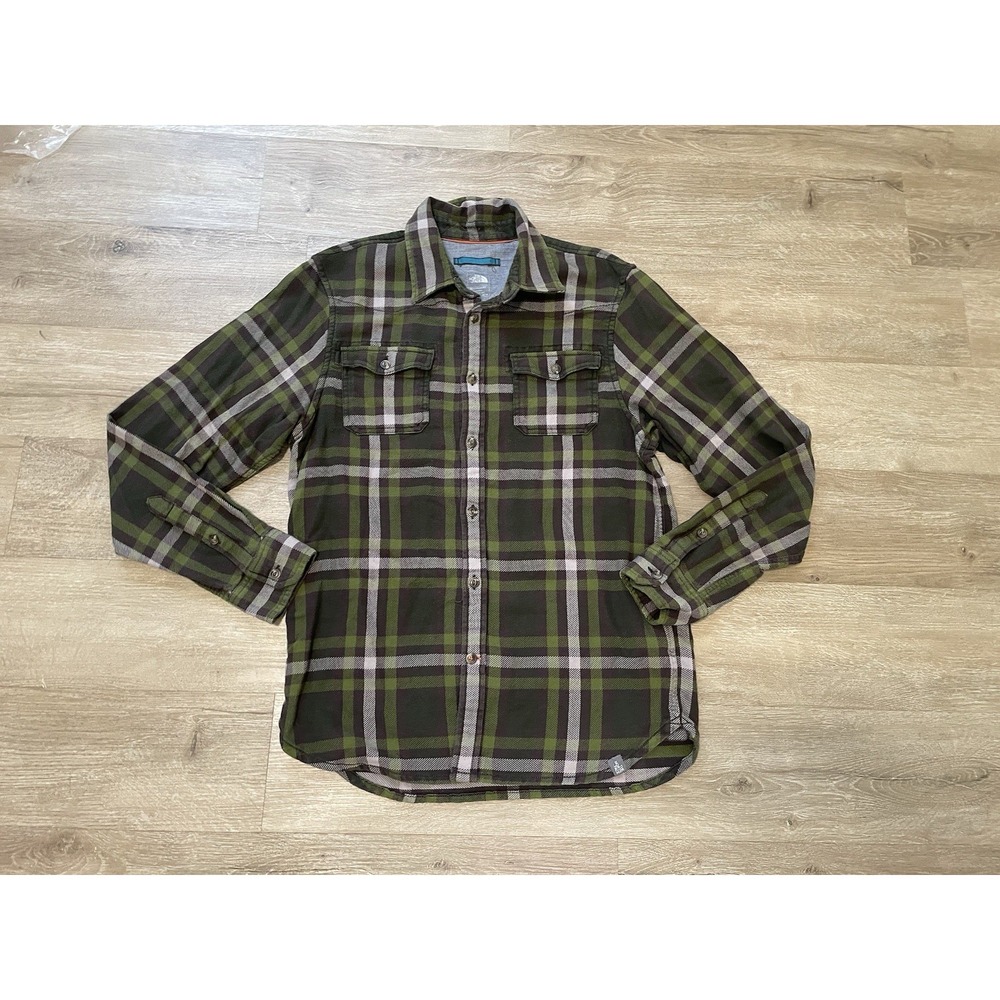 The North Face Shirt Mens Sz M Green Plaid Button Up Pocket Long Sleeve